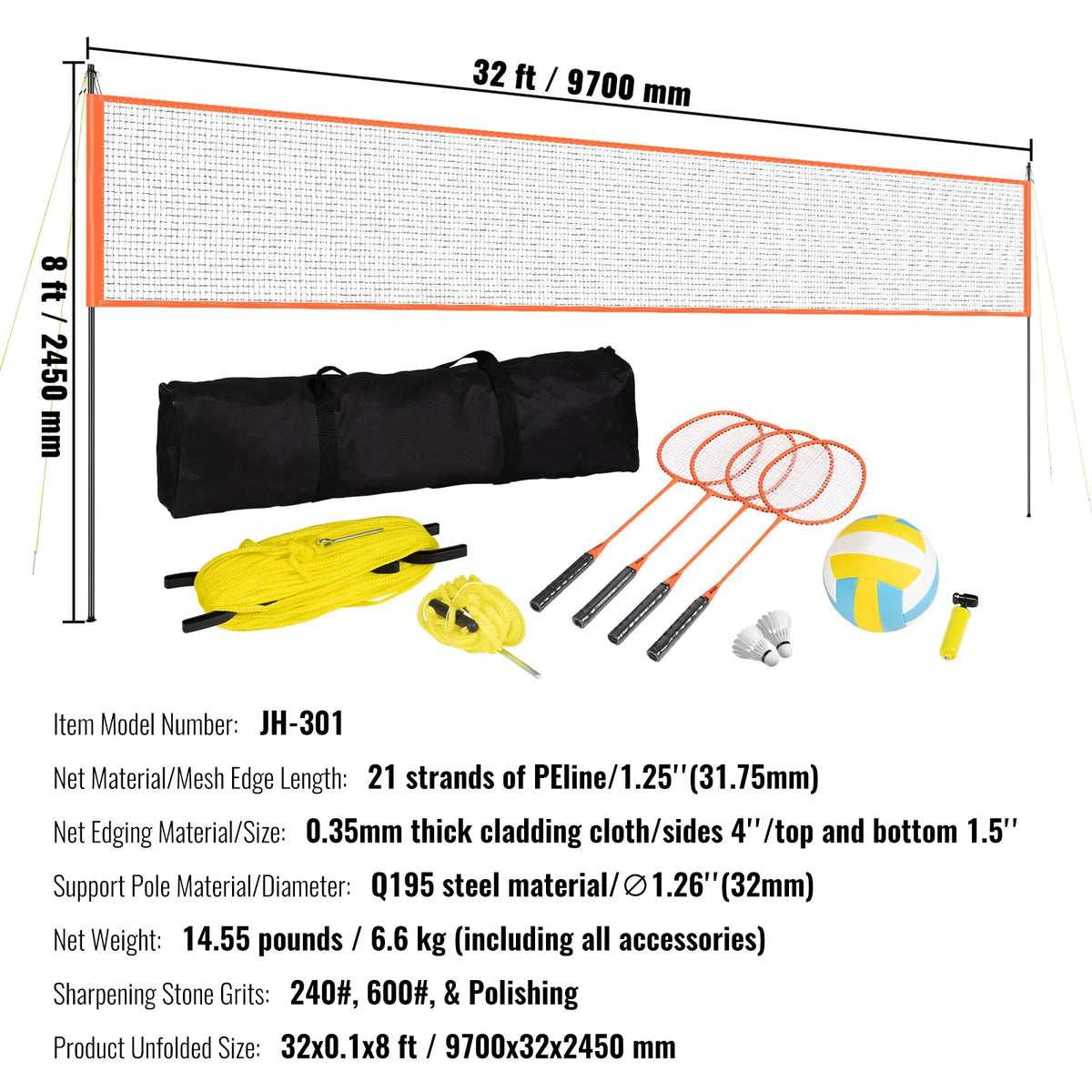 Professional Outdoor Volleyball And Badminton Combo Set With Carry Bag