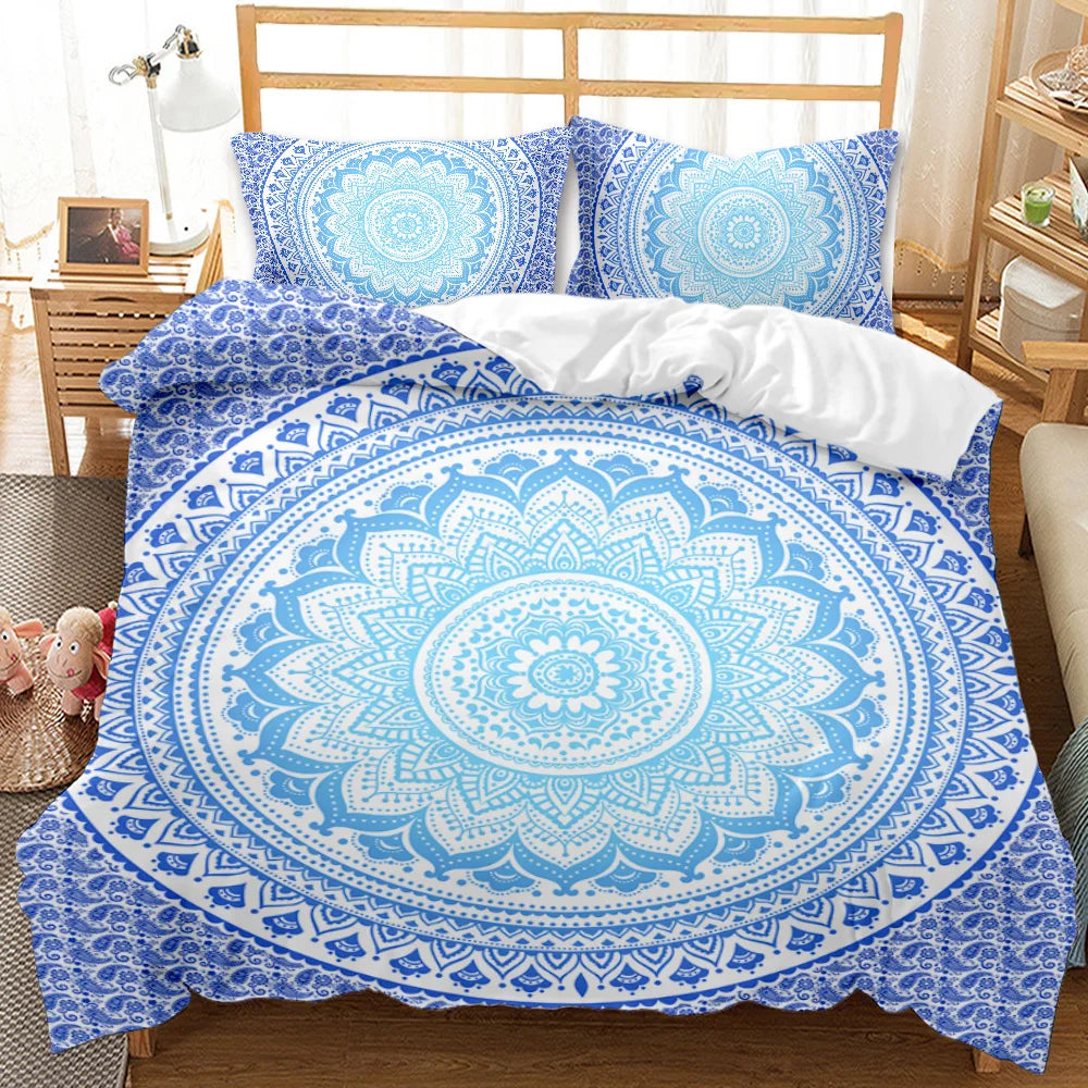 Bohemian Mandala Microfiber Duvet Cover Set Featuring Brushed Finish