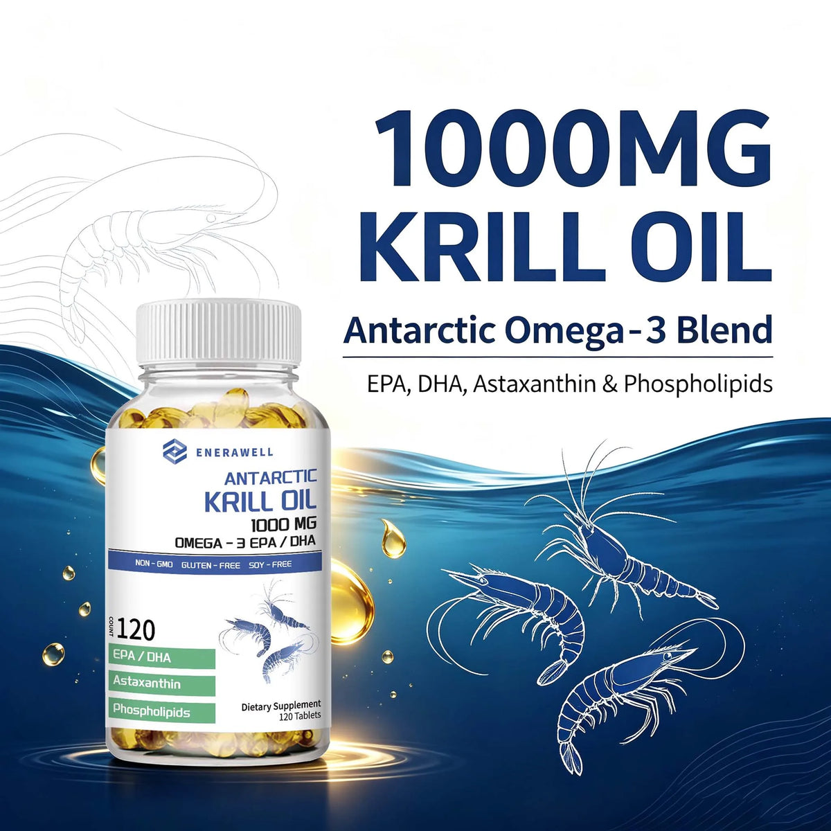 Antarctic Krill Oil Capsules With Omega Three EPA DHA Astaxanthin
