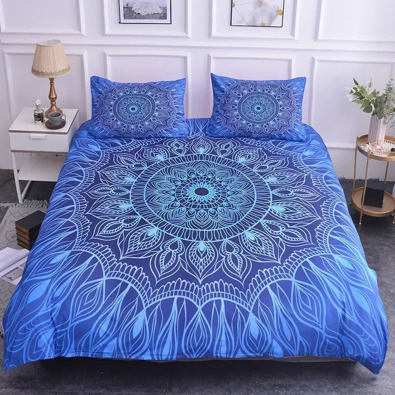 Mandala Bohemian Duvet Cover Set With Printed Lotus Floral Bedding