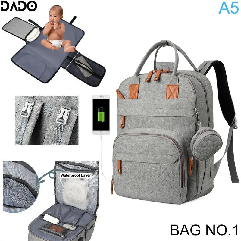 Waterproof Diaper Backpack With Changing Pad And Stroller Straps
