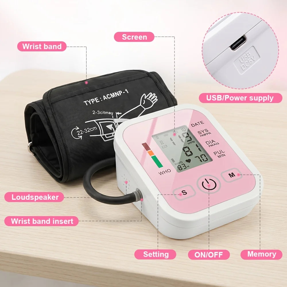 Automatic Upper Arm Blood Pressure Monitor With Voice And LCD