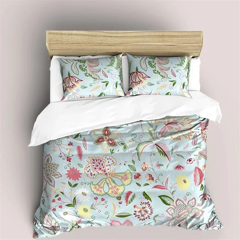 Bohemian Mandala Botanical Floral Brushed Duvet Cover Set