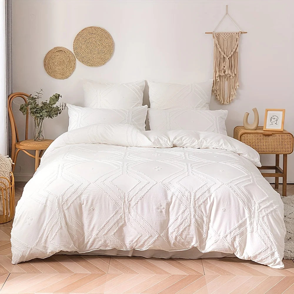 KDV Tufted Geometric Duvet Cover Set Soft All Season Bedding