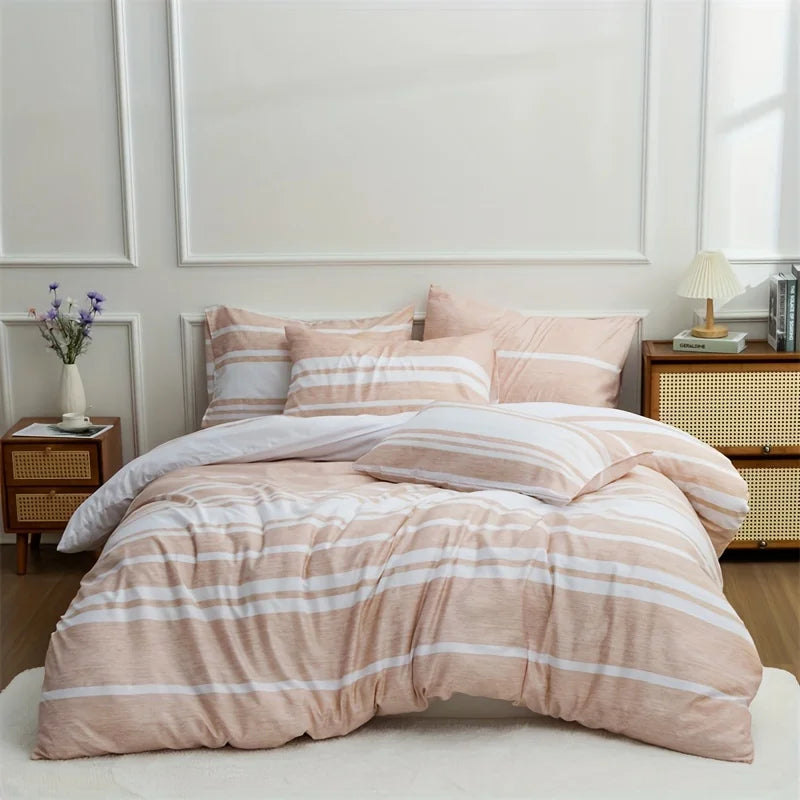 3 Striped Microfiber Duvet Cover Set Bohemian Modern Farmhouse Bedding