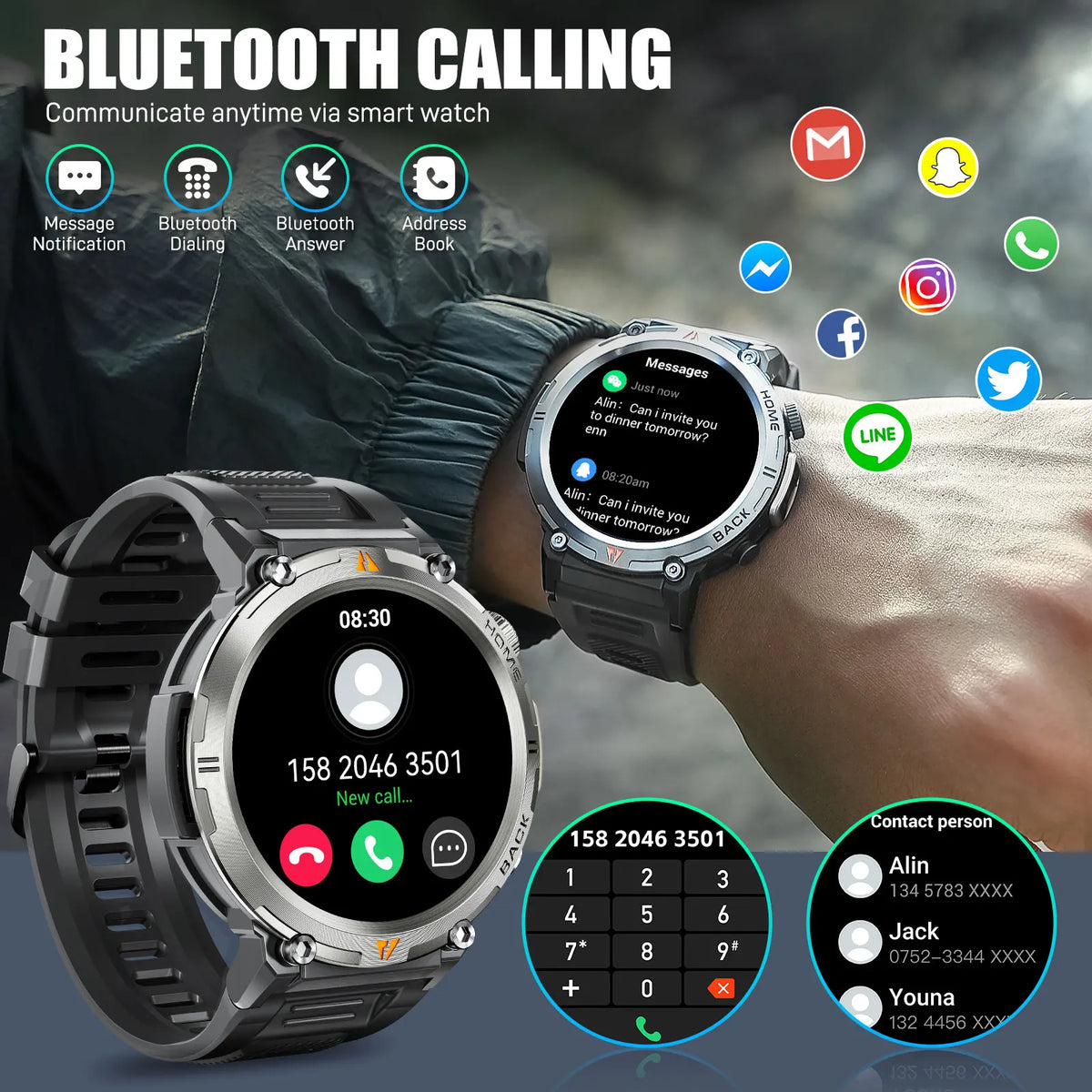 LaNikar KE3 Bluetooth Call Smart Watch With Health Monitor