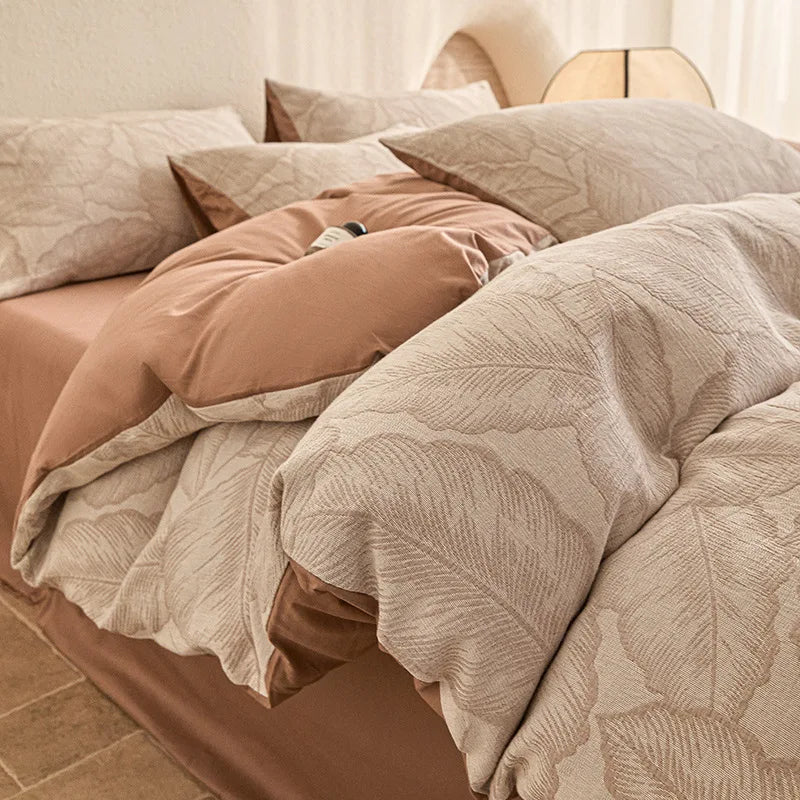Pure Cotton Four Piece Yarn Dyed Jacquard Bedding Set Pillowcases