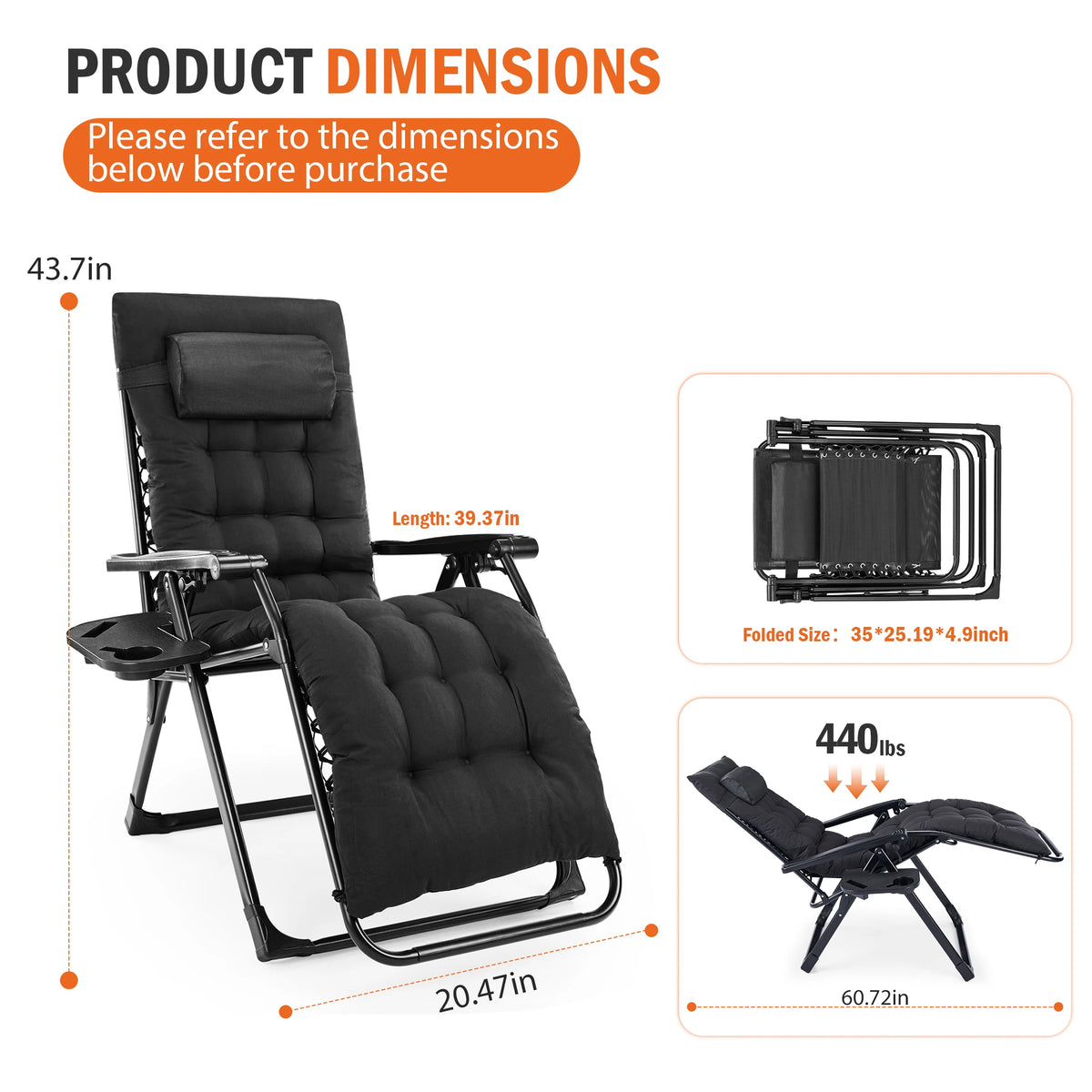 Jhk Zero Gravity Reclining Lounge Chair With Cushion Cup Holder