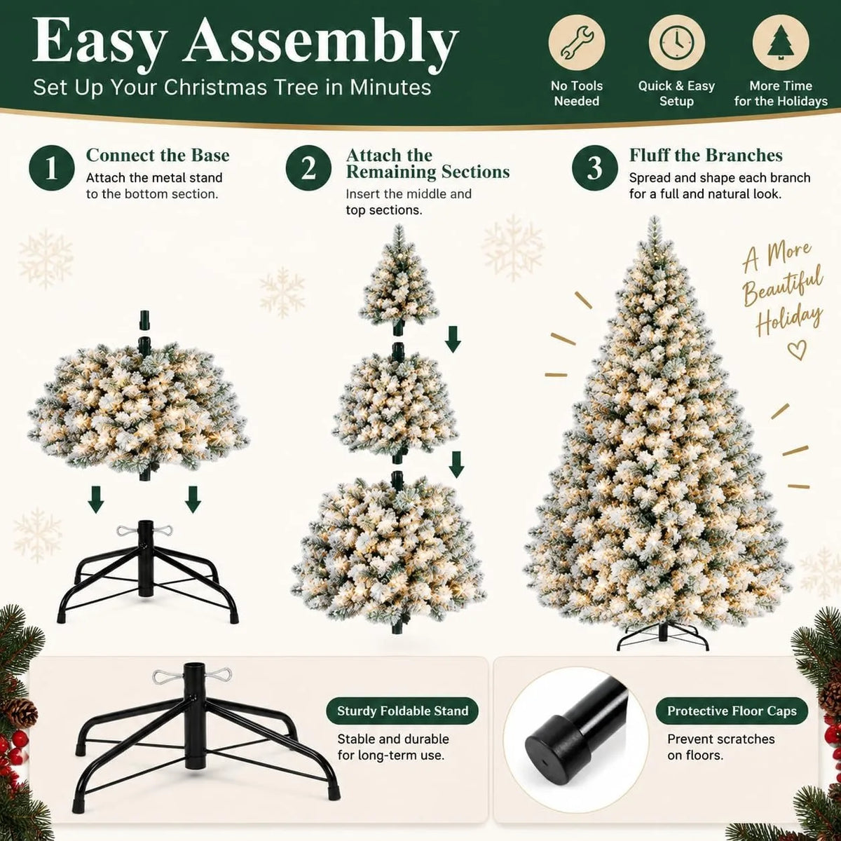 Anixol Prelit Artificial Christmas Tree With 100 Lights And Snowflake Decor