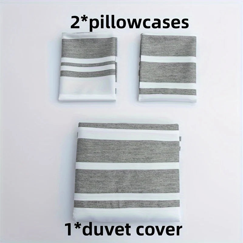 3 Striped Microfiber Duvet Cover Set Bohemian Modern Farmhouse Bedding