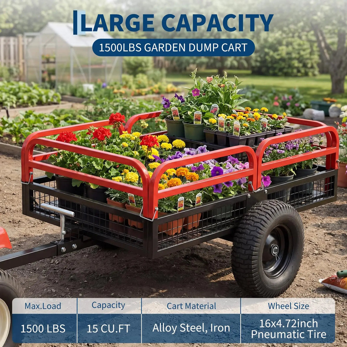 HiMiss Heavy Duty Steel Garden Dump Trailer With Removable Sides