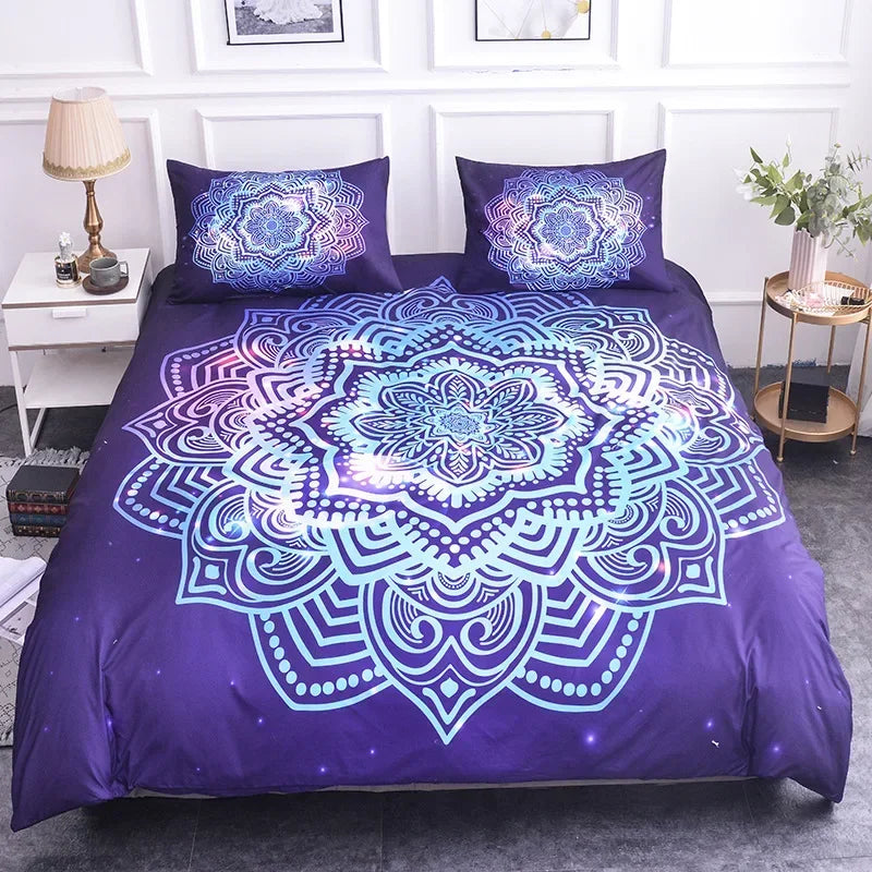 Mandala Bohemian Duvet Cover Set With Printed Lotus Floral Bedding