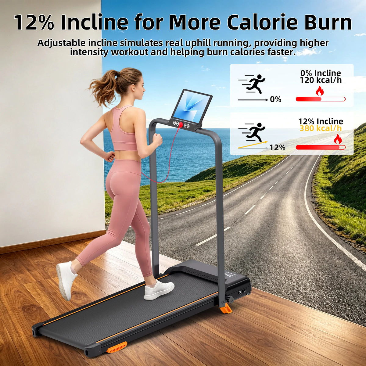 Home Folding Treadmill with Led Display and Handle Bar Fitness