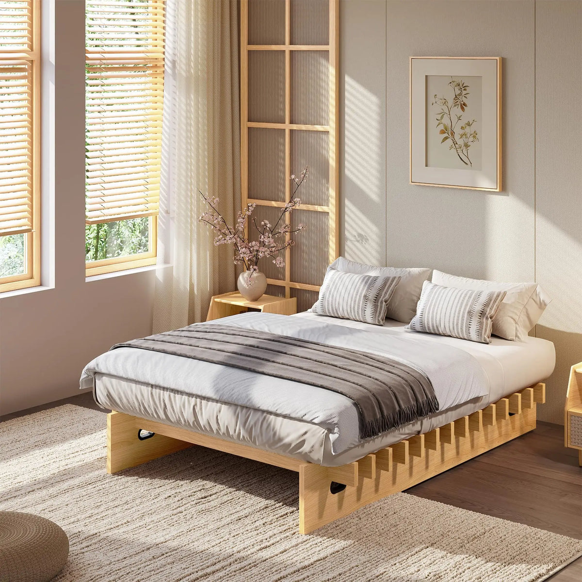 HiMISS Low Profile Wood Platform Bed Frame With Ample Storage
