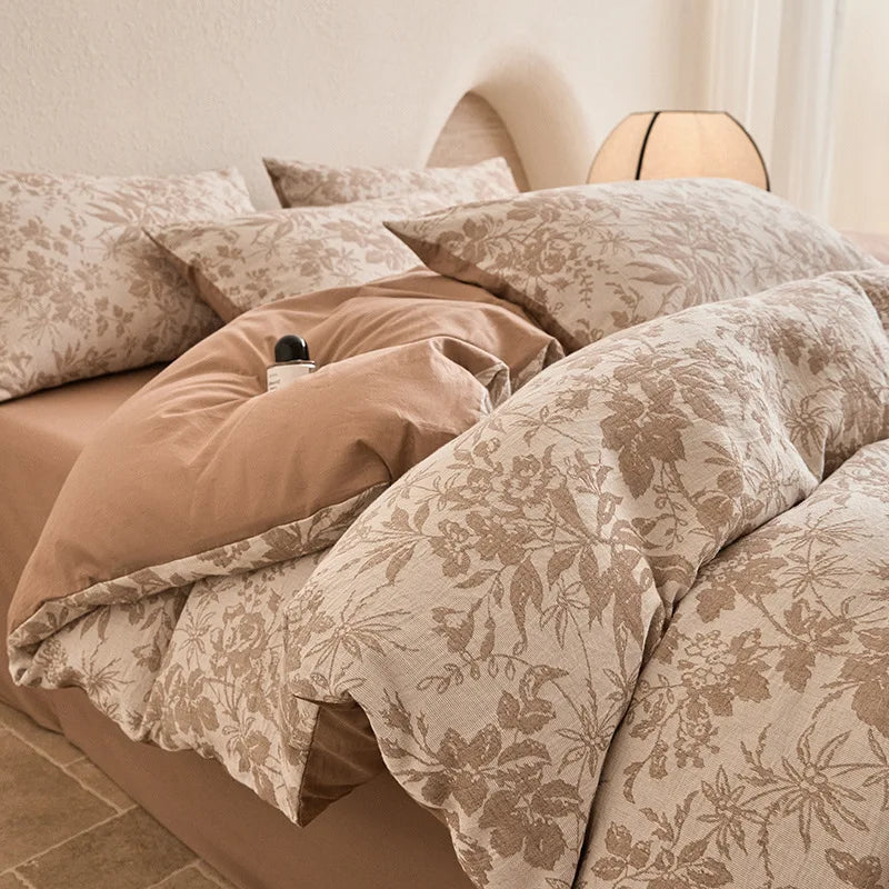 Pure Cotton Four Piece Yarn Dyed Jacquard Bedding Set Pillowcases