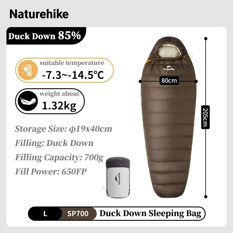 Naturehike 650FP Duck Down Snowbird Mummy Sleeping Bag Winter Ultralight