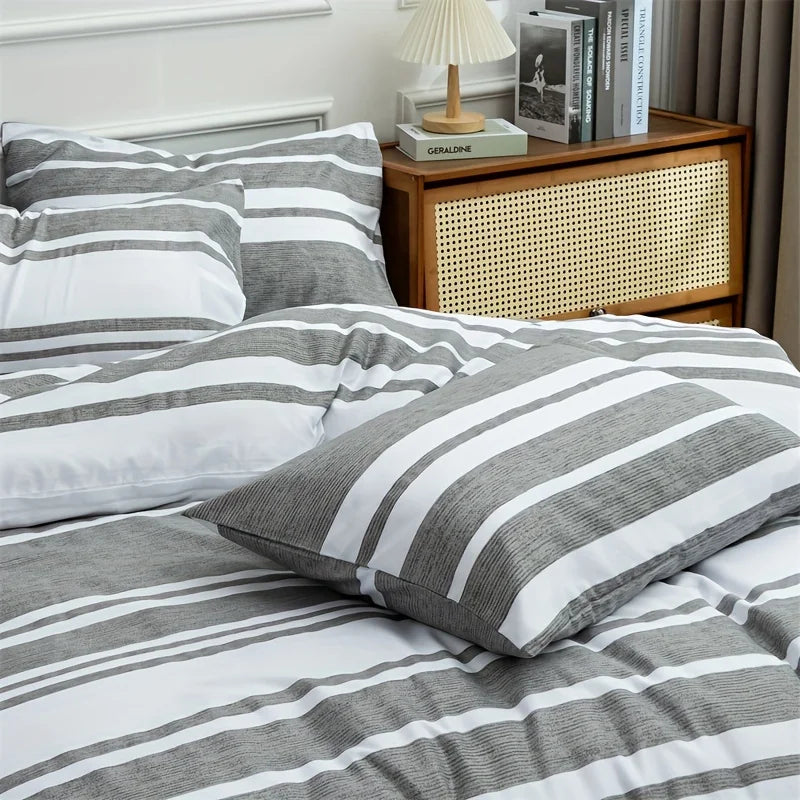 3 Striped Microfiber Duvet Cover Set Bohemian Modern Farmhouse Bedding