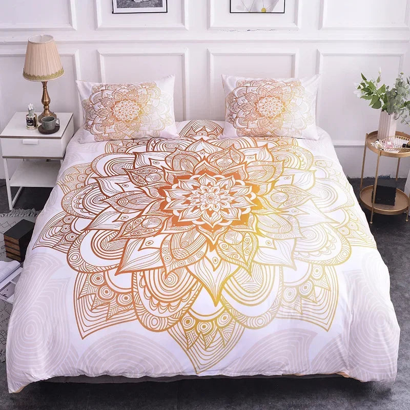 Mandala Bohemian Duvet Cover Set With Printed Lotus Floral Bedding