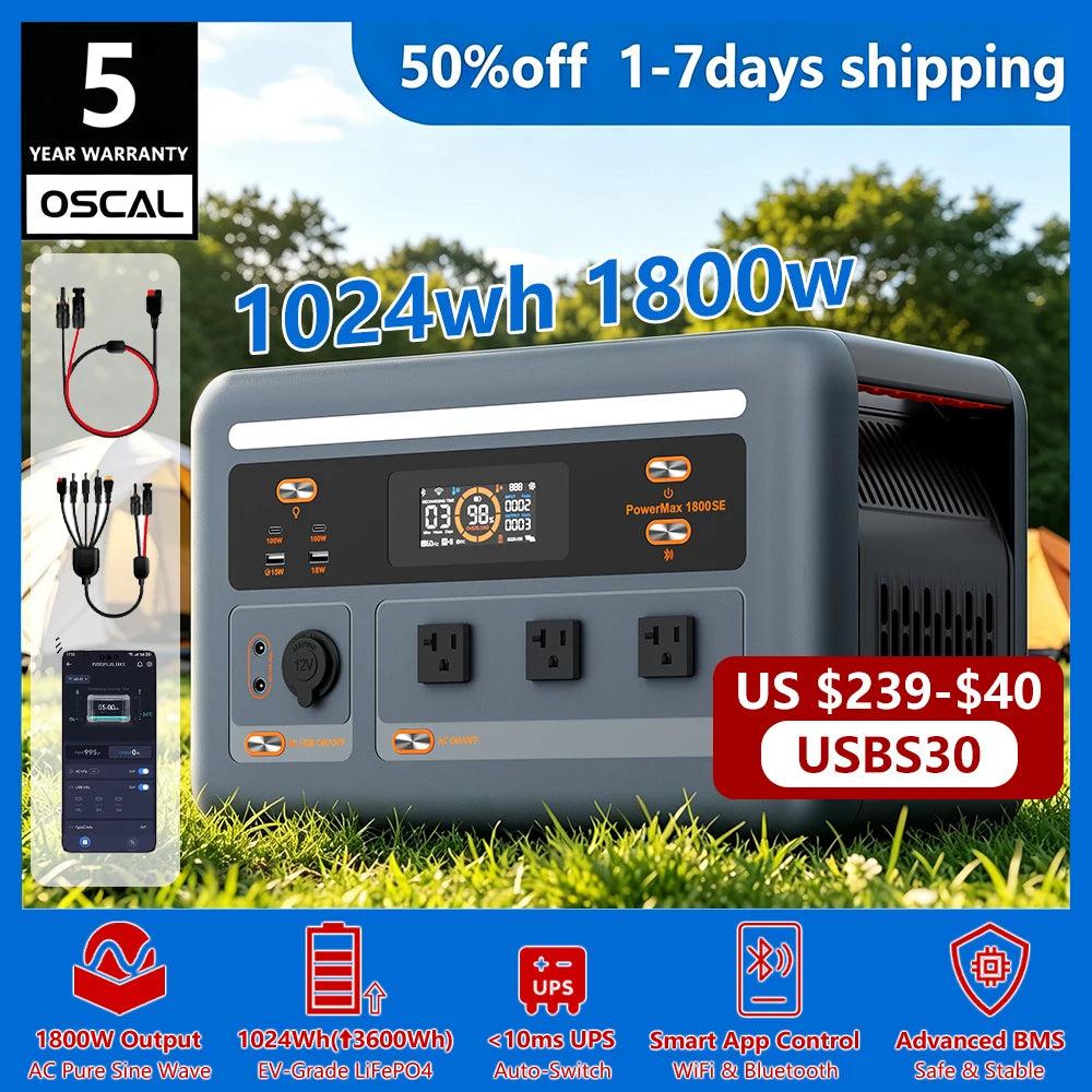 Oscal Powermax 1024Wh Lifepo4 Portable Power Station 1800W