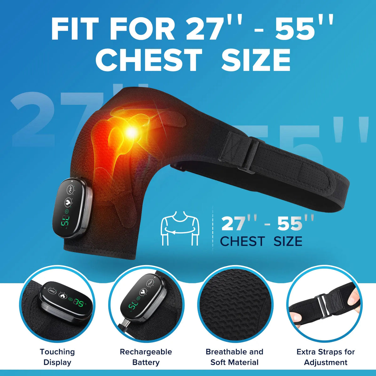 Adjustable Electric Heating Shoulder Massage Belt With Led Hot Compress