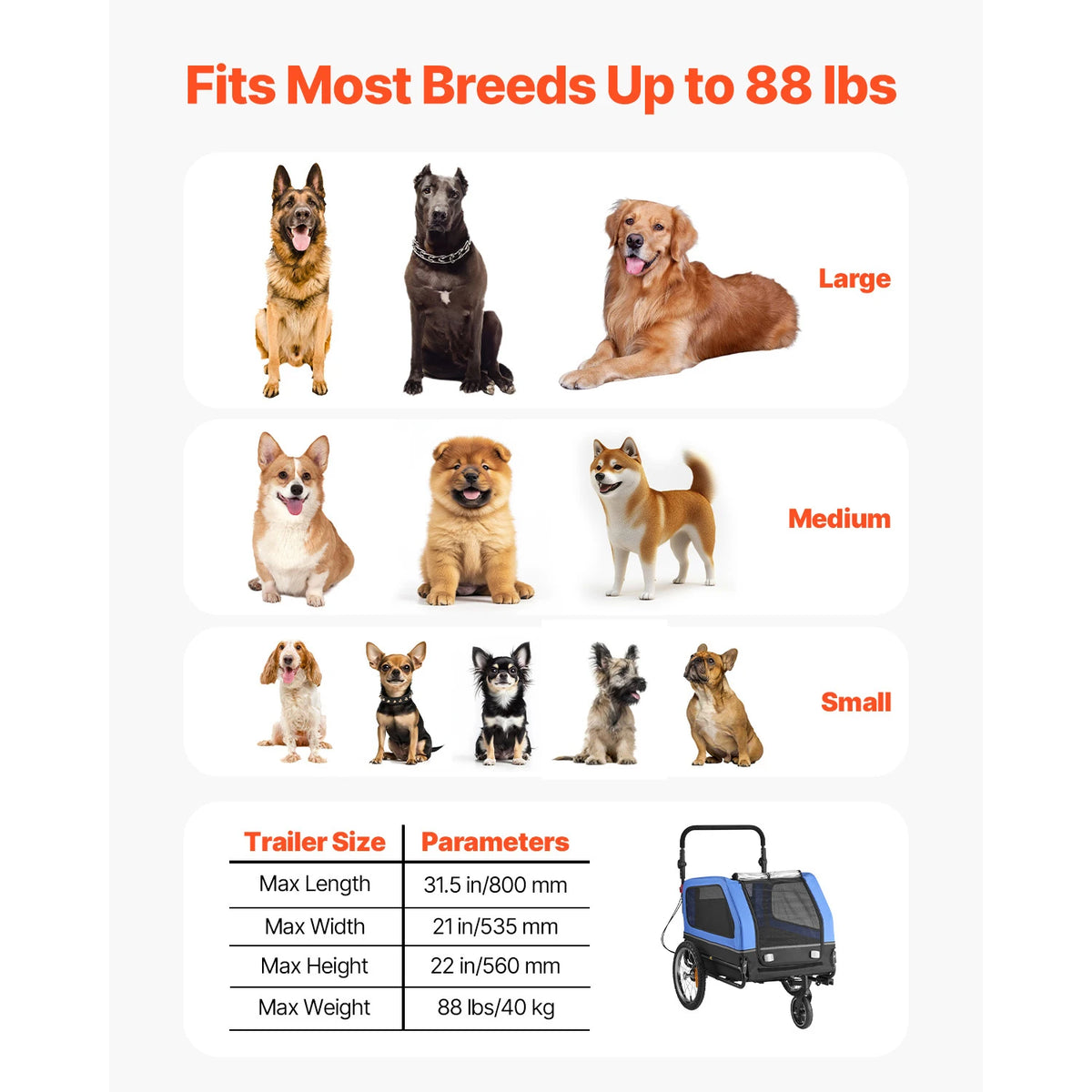 SucceBuy 88 lbs Dog Bike Trailer 2-in-1 Pet Stroller Cart Bicycle Carrier with Wheel & Universal Coupler for Small & Large Dogs