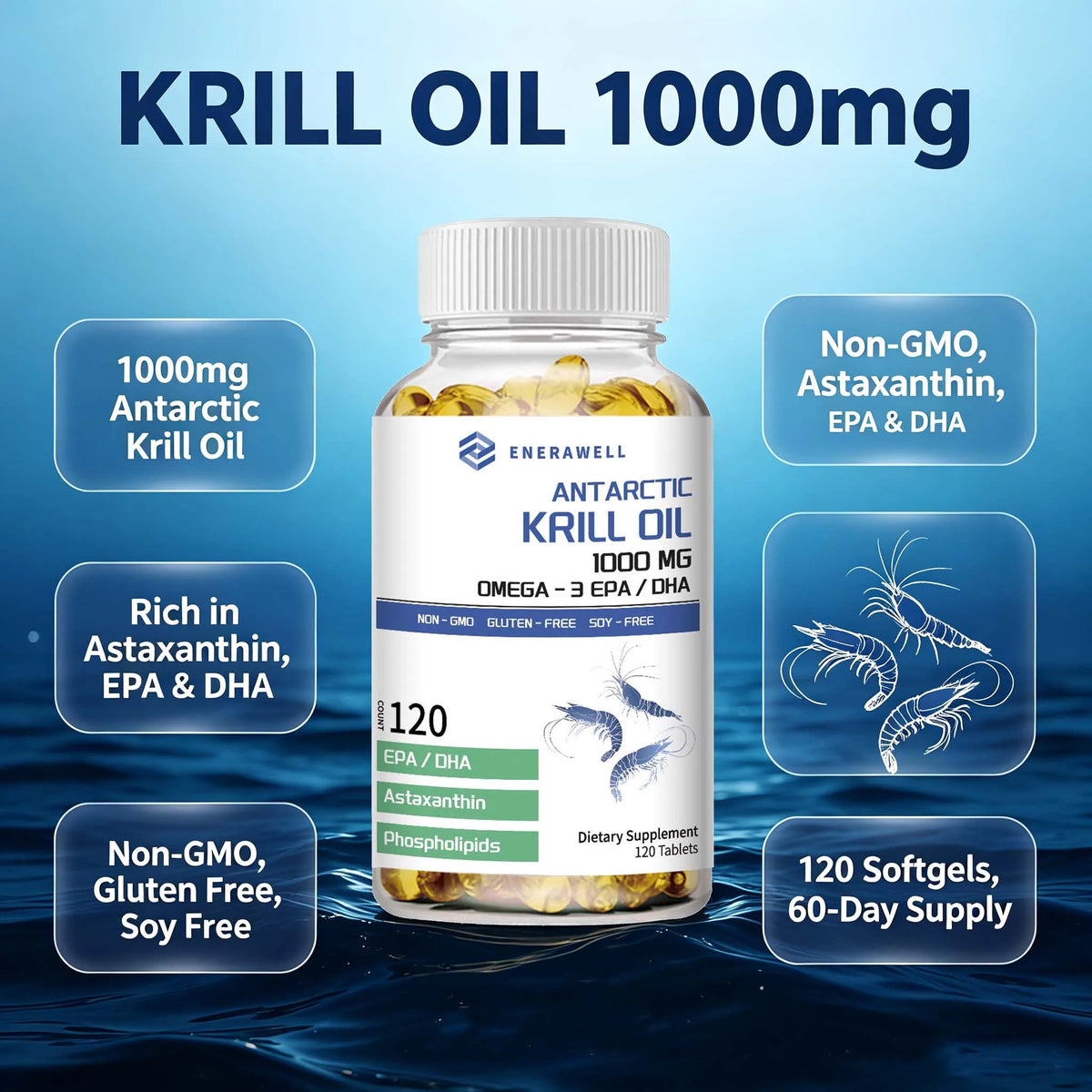 Antarctic Krill Oil Capsules With Omega Three EPA DHA Astaxanthin