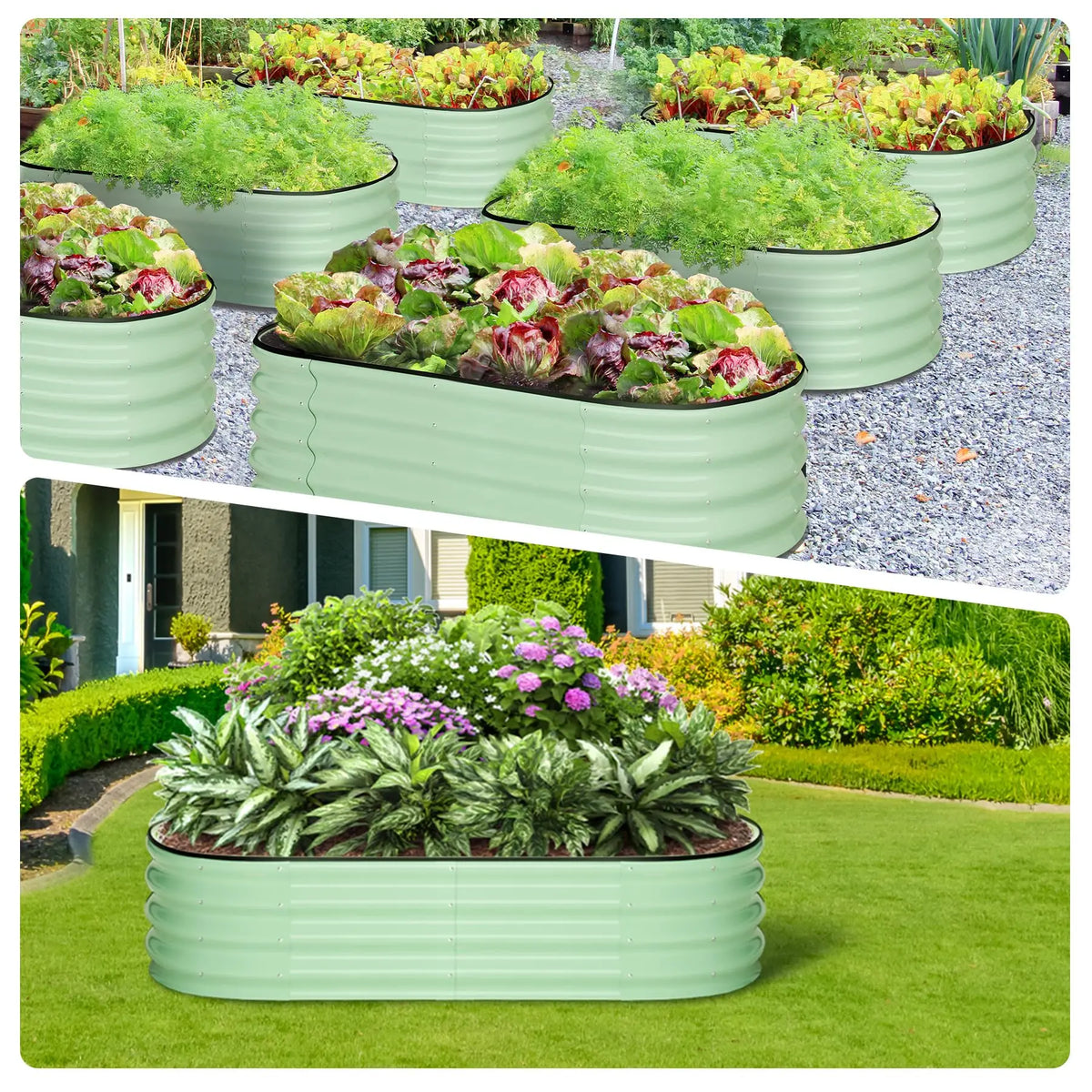 HiMiss Oval Galvanized Steel Vegetable Garden Planter Box