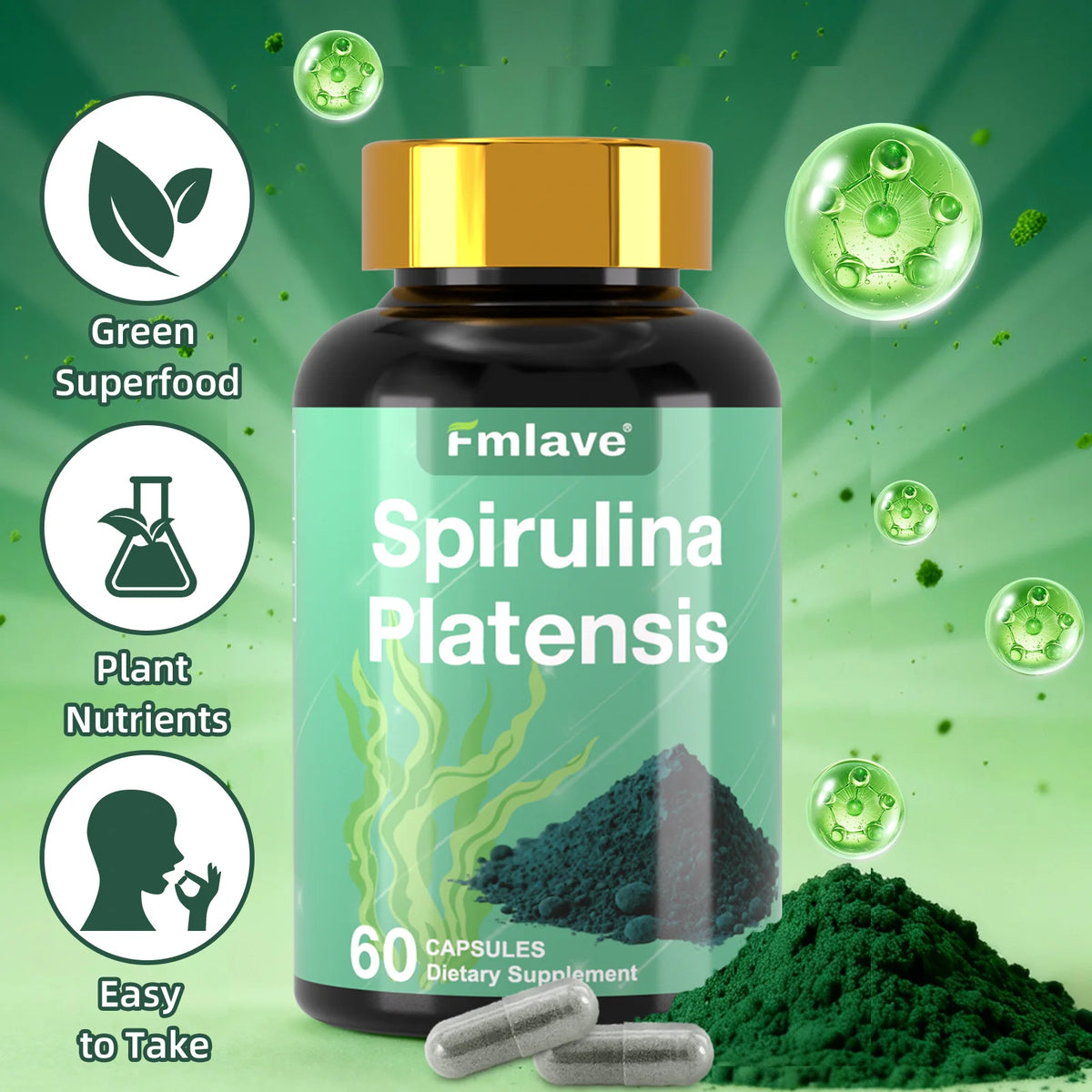 Fmlave Organic Spirulina Supplement Protein Rich Blue Green Algae Superfood