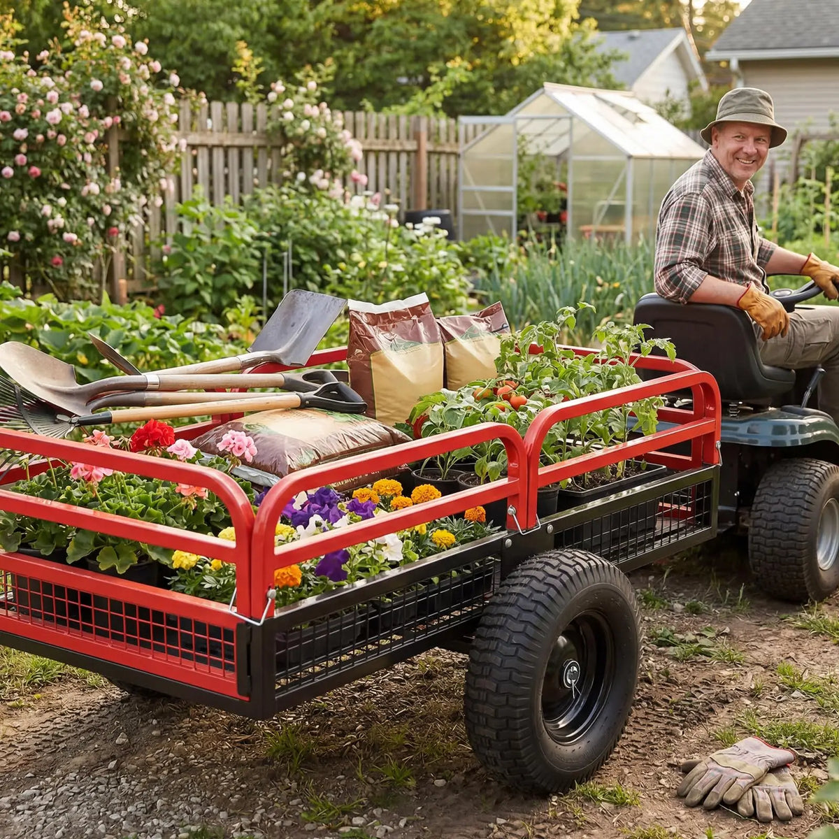 HiMiss Heavy Duty Steel Garden Dump Trailer With Removable Sides