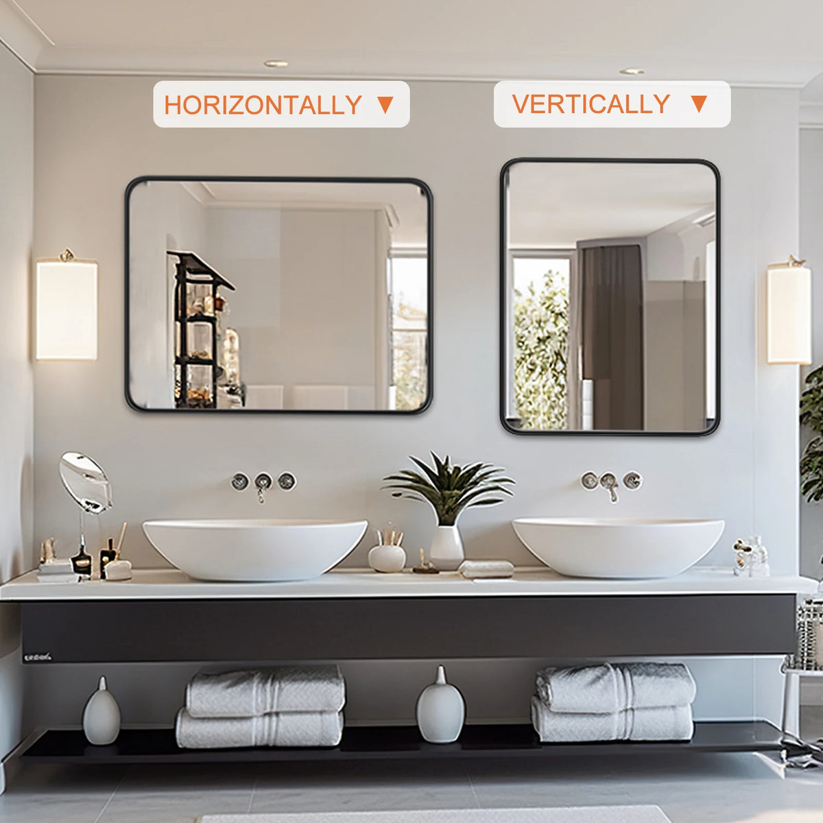 JHK Matte Metal Framed Wall Mounted Bathroom Mirror