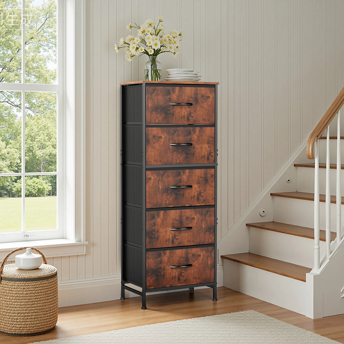 JHK Modern Five Fabric Drawers Storage Cabinet With Steel Frame