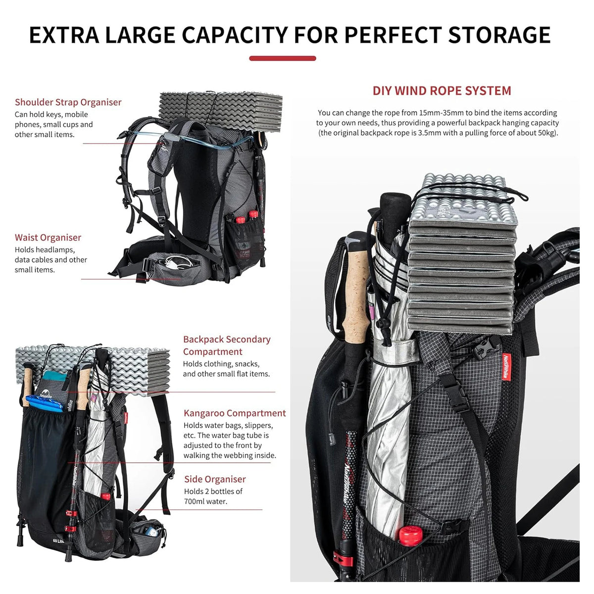 Naturehike Rock Nylon Hiking Backpack With Rain Cover Outdoor Travel