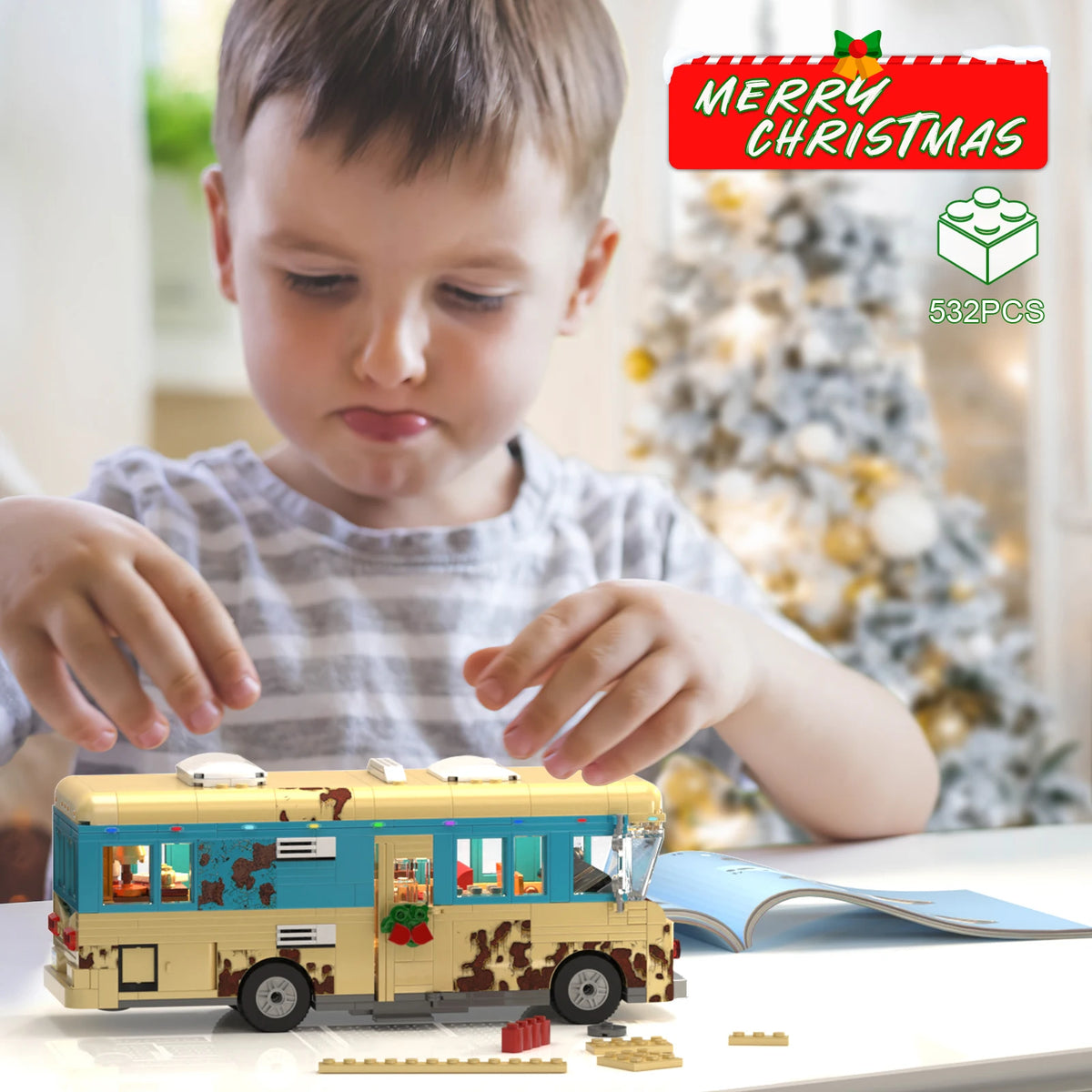 Christmas Rv Building Blocks Set With Led Snow Village
