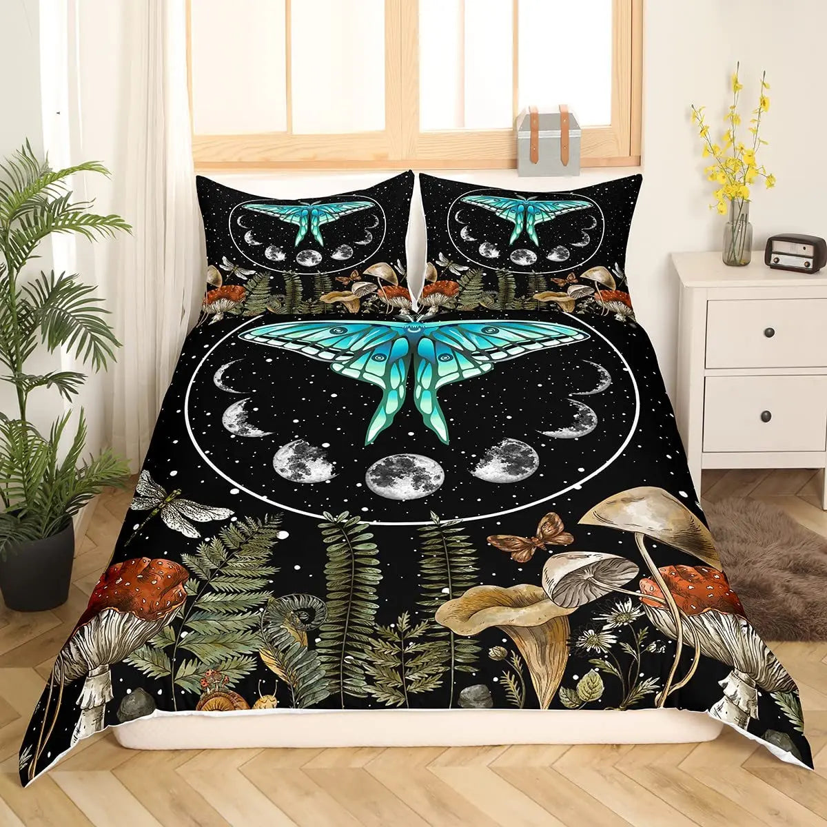 Gothic Moth Mushroom Microfiber Duvet Cover Set Ultra Soft Lightweight