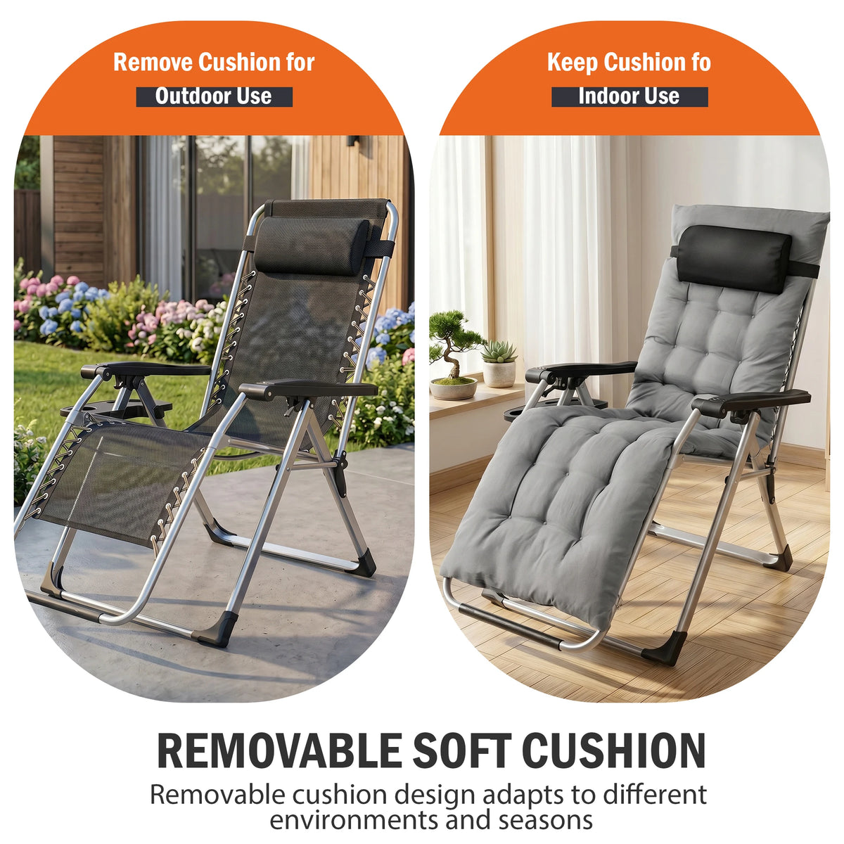 Jhk Zero Gravity Reclining Lounge Chair With Cushion Cup Holder