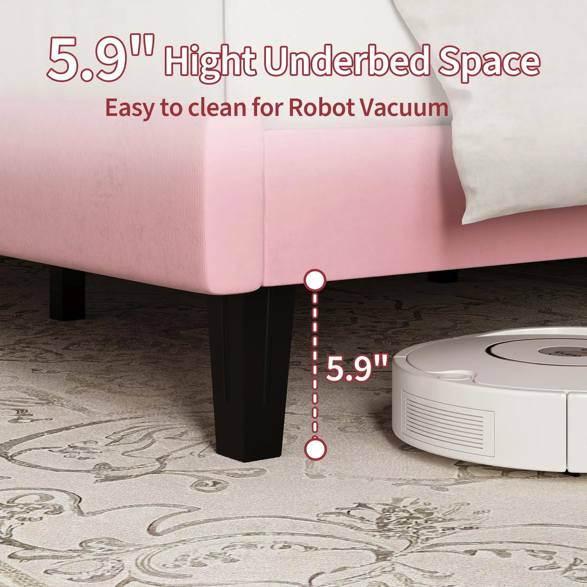 HiMISS Upholstered Platform Bed With Adjustable Tufted Headboard Wood Slats