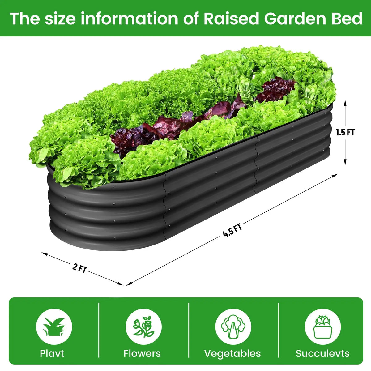 HiMiss Oval Galvanized Steel Vegetable Garden Planter Box
