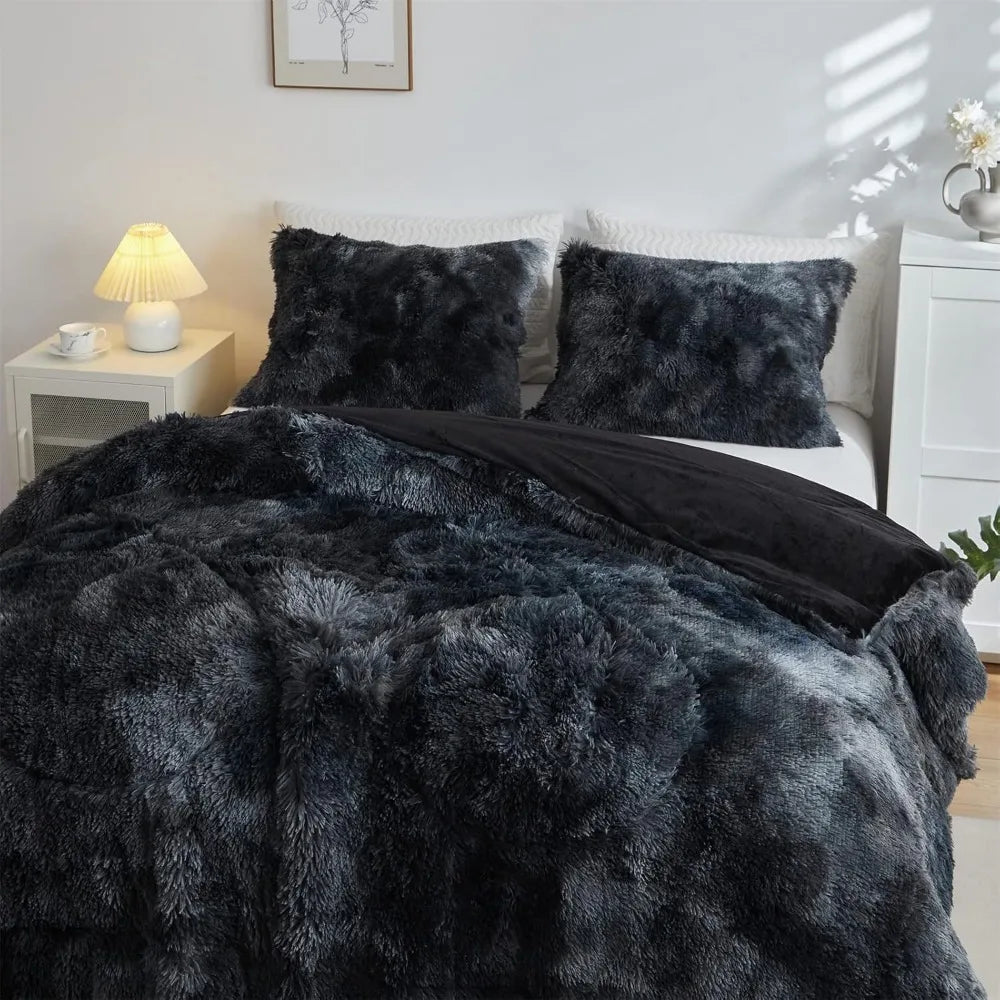 Premium Embroidered Faux Fur Plush Comforter Set For Bedroom