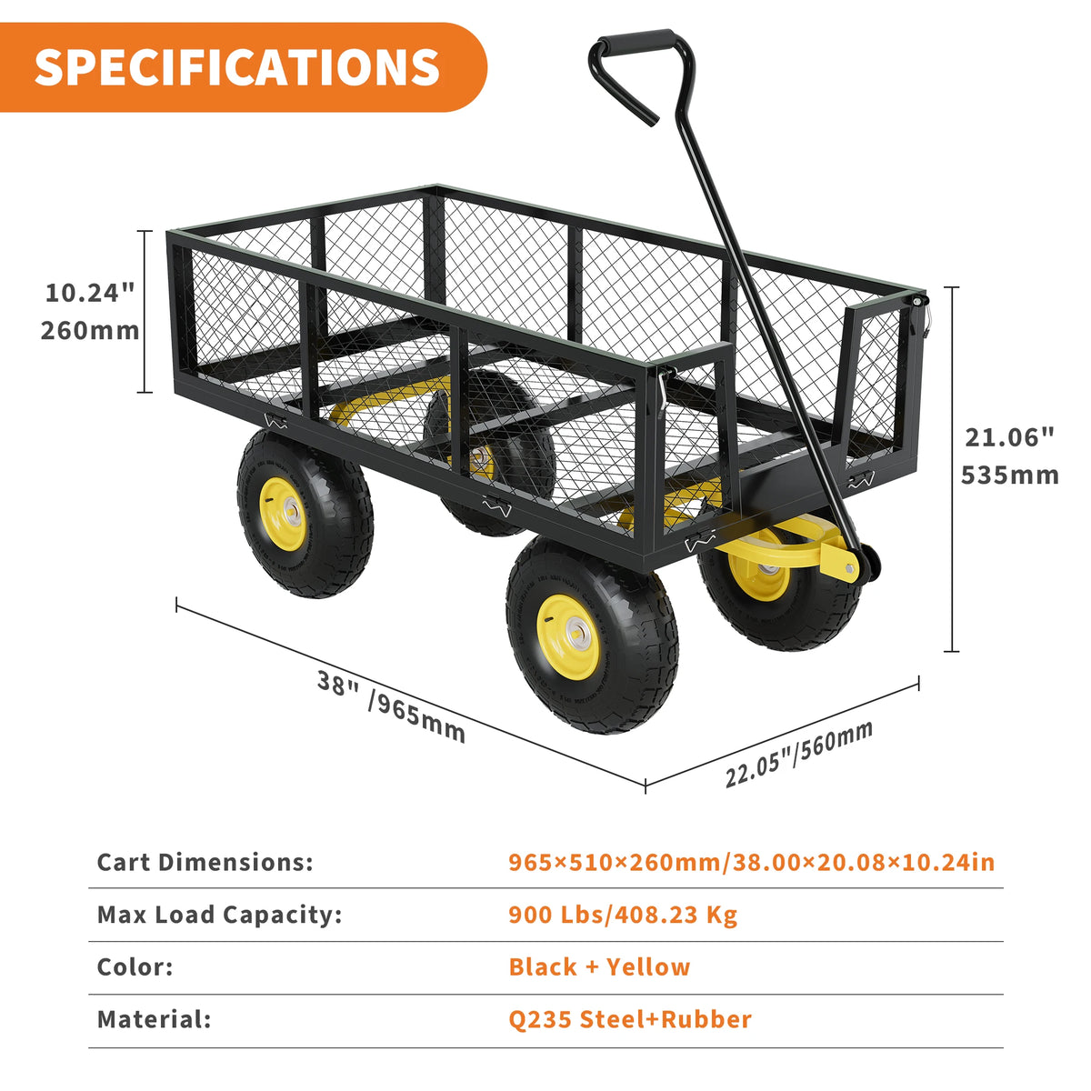 HiMiss Heavy Duty Steel Garden Wagon For Yard And Tools