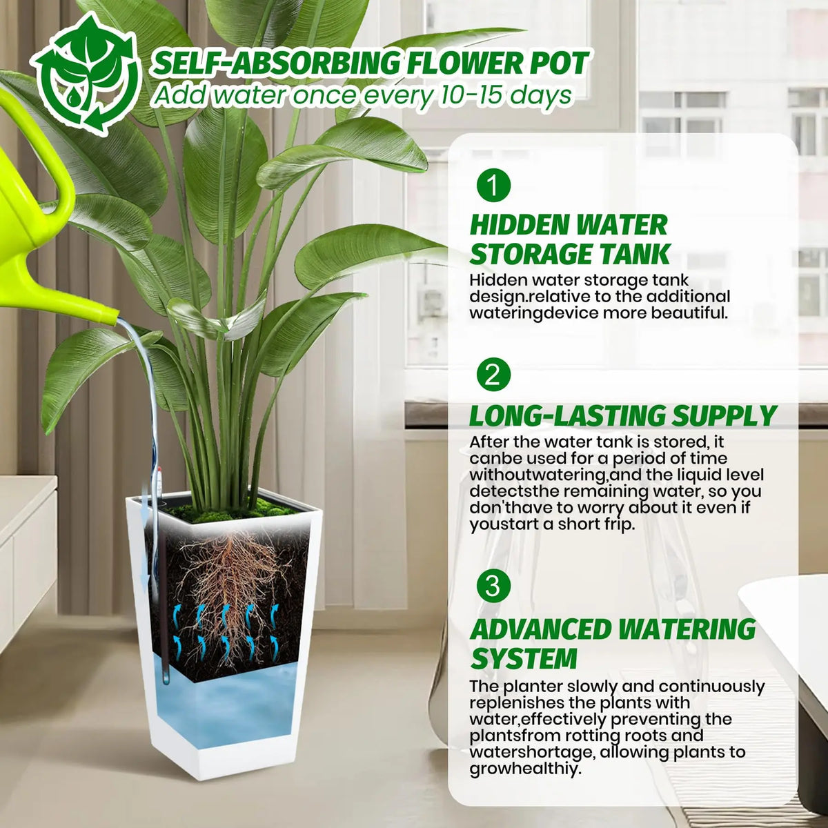 HiMISS Self Watering Indoor And Outdoor Planters With Drainage