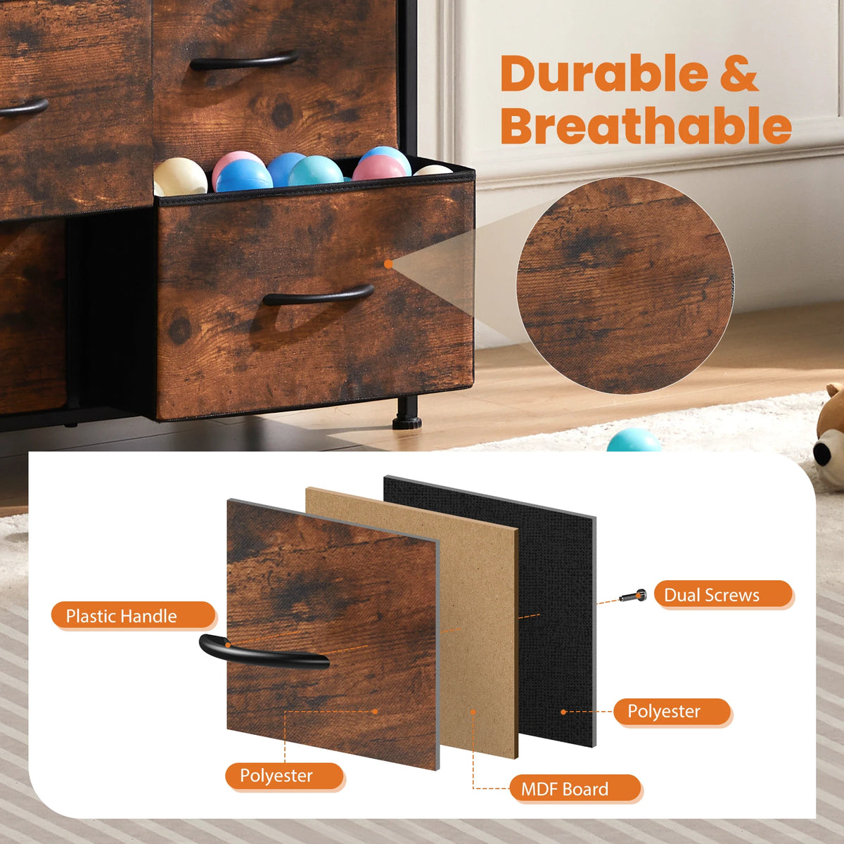 JHK 10 Drawer Fabric Wardrobe With Steel Frame Storage Cabinet