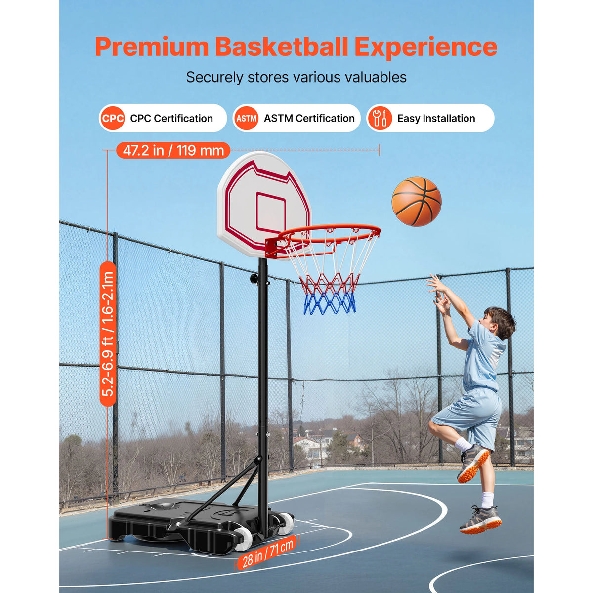 SucceBuy Portable Basketball Hoop With Adjustable Pole And Backboard Set