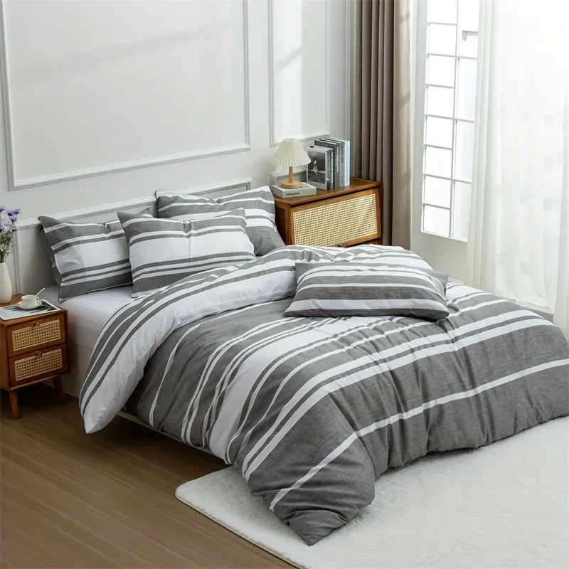 3 Striped Microfiber Duvet Cover Set Bohemian Modern Farmhouse Bedding