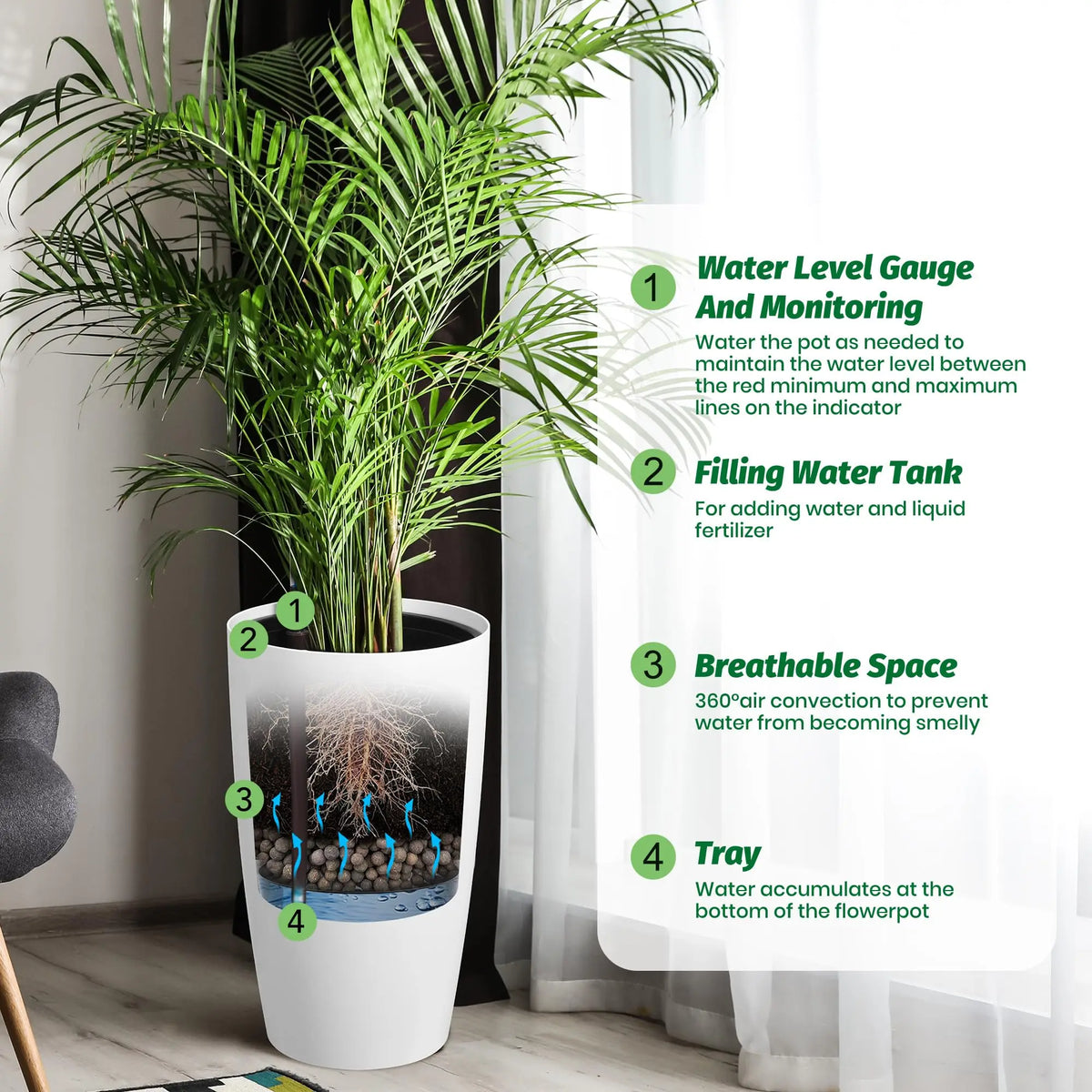 HiMiss Self Watering Planter Set With Water Level Indicator