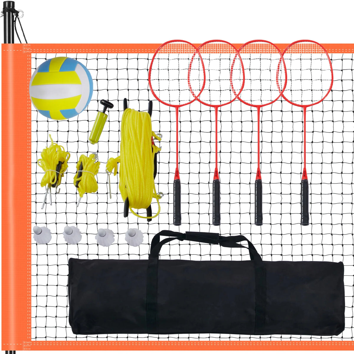 Professional Outdoor Volleyball And Badminton Combo Set With Carry Bag