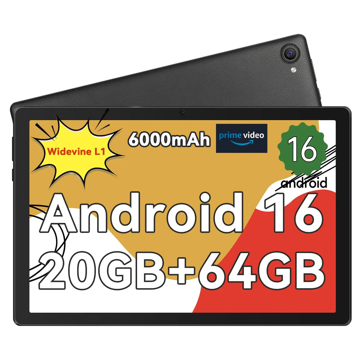 10 Inch Android 16 Tablet with Face ID 20(3+17)GB+64GB/1TB TF OTG IPS 1280*800 WiFi 6 BT5.3 Dual Camera 5MP+8MP 6000mAh Widevine L1 Support
