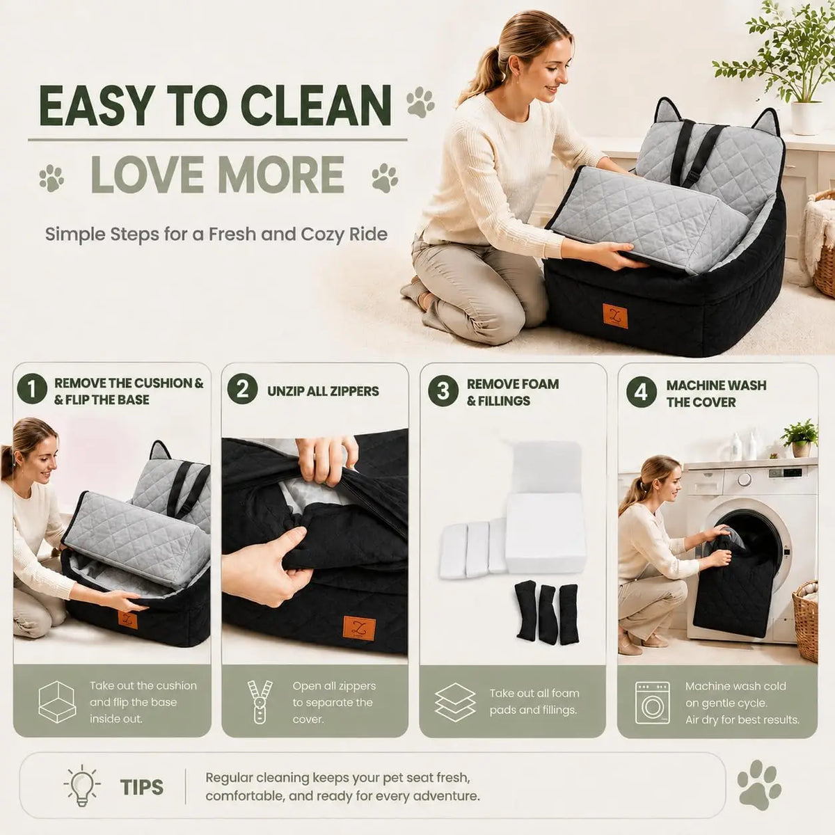 Dog Car Seat Booster For Small Dogs Up To 25 lbs, Pet Car Seat Wtih 6-inch Booster, Safety Belt, Non-slip Base, High-density Foam, Washable Cover  For Travel