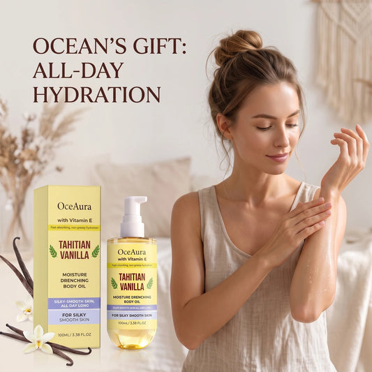 OceAura Vanilla Body Oil Lightweight Texture Long Lasting Fragrance Gentle Moisturizing Relieve Roughness Soft Relaxing Body Essence