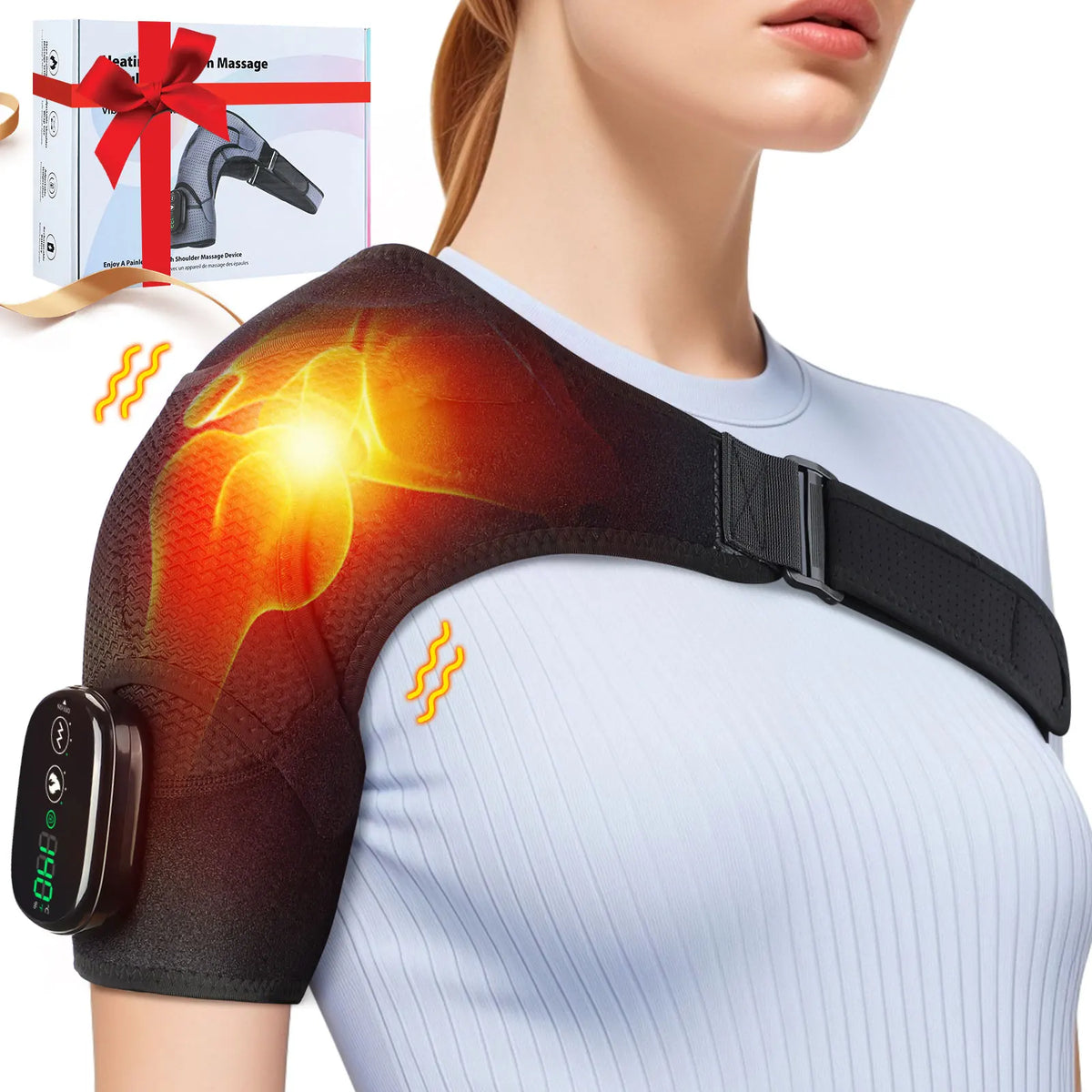 Adjustable Electric Heating Shoulder Massage Belt With Led Hot Compress