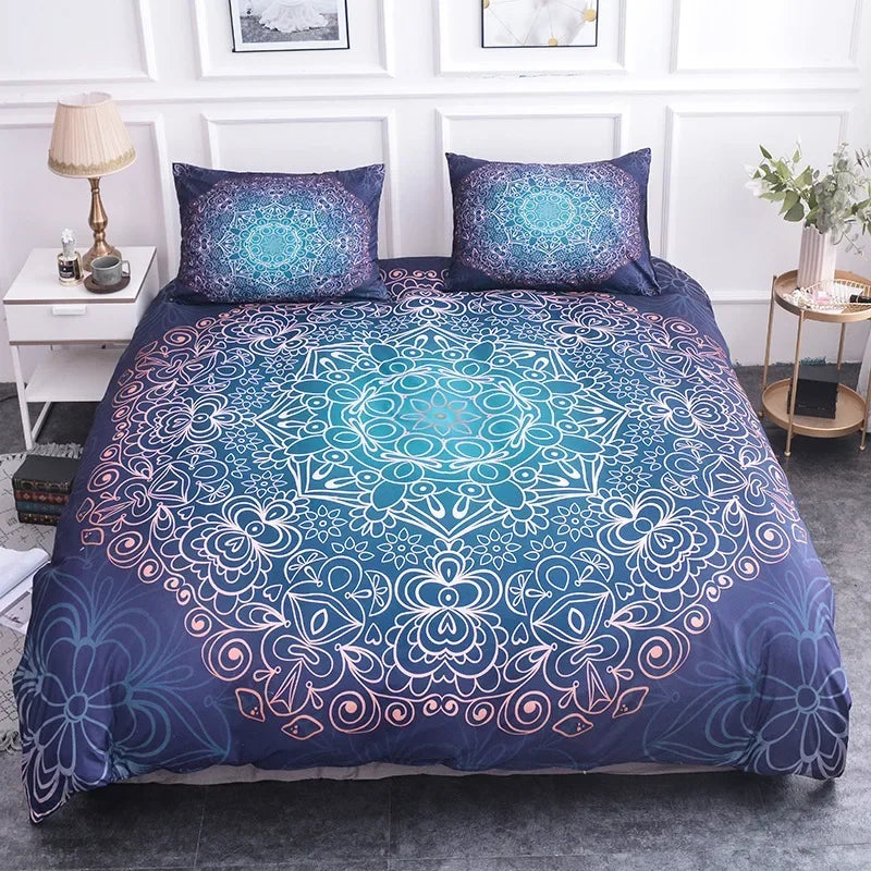 Mandala Bohemian Duvet Cover Set With Printed Lotus Floral Bedding